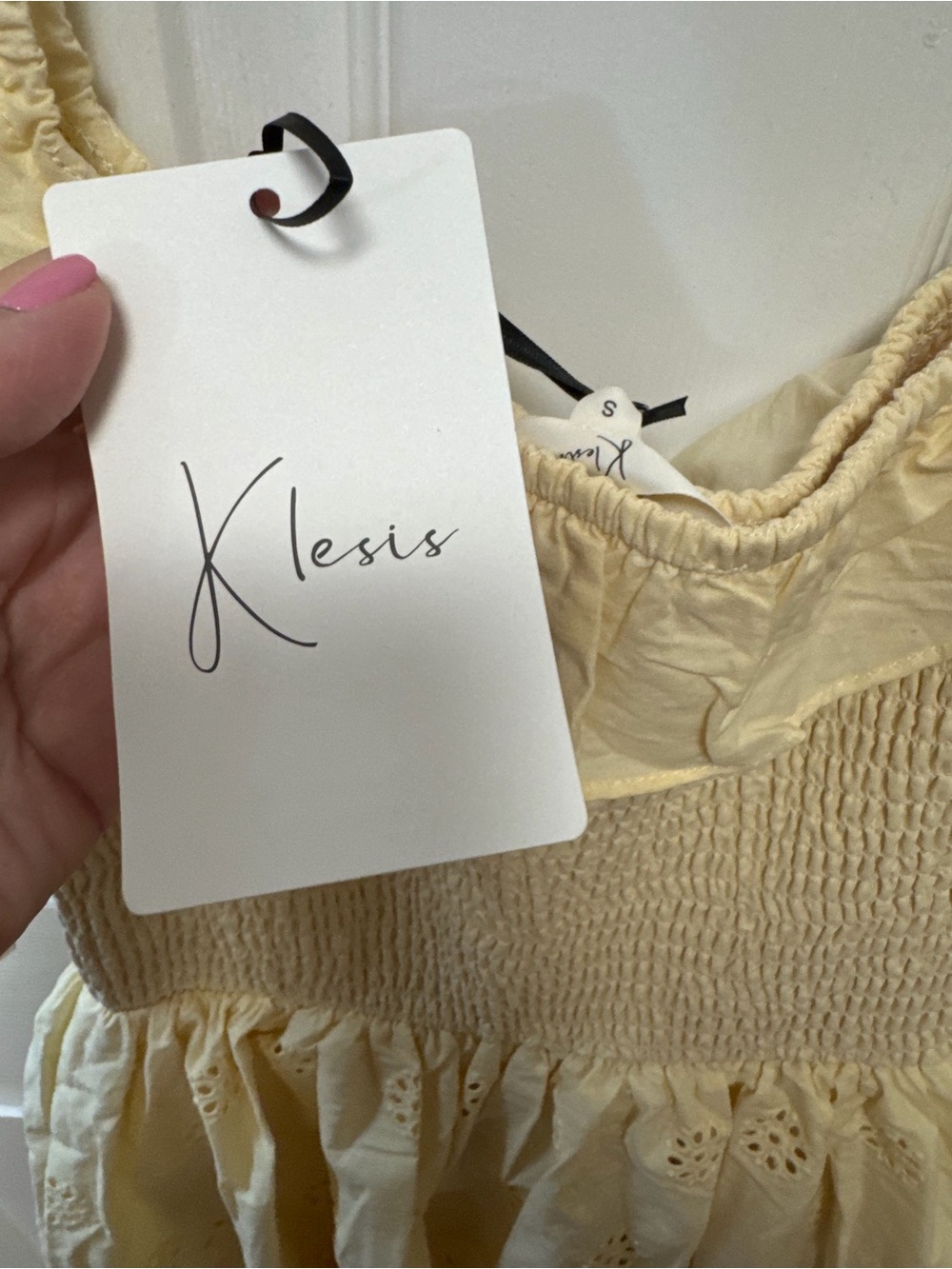 Tiered Eyelet Maxi Dress in Pale Yellow - Picture 4 of 5